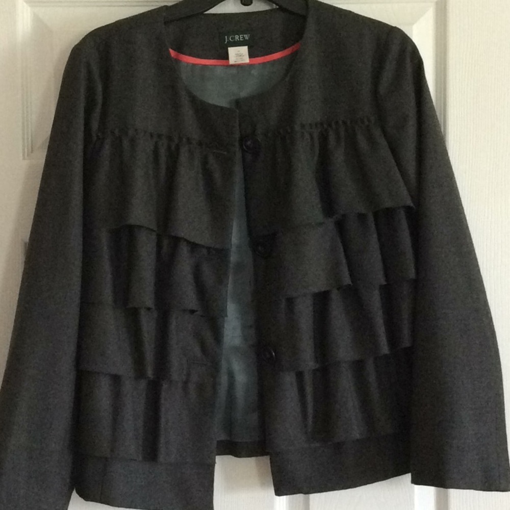 JCrew Grey Wool Ruffle Button Front Blazer - Picture 6 of 7